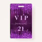 Birthday paarse glitter druist vip uitnodiging badge (Voorkant)