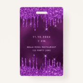 Birthday paarse glitter druist vip uitnodiging badge (Achterkant)