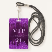 Birthday paarse glitter druist vip uitnodiging badge (Voorkant met draagriem)