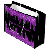 Birthday paarse glitter druppelt zwart monogram af groot cadeauzakje (Voorkant Gekanteld)