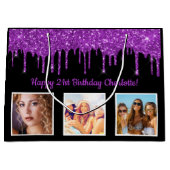 Birthday paarse glitter druppelt zwart monogram af groot cadeauzakje (Voorkant)