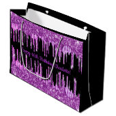 Birthday paarse glitter druppelt zwart roze monogr groot cadeauzakje (Voorkant Gekanteld)