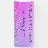 Birthday Paarse Glitter Girly Modern Spandoek (Verticaal)