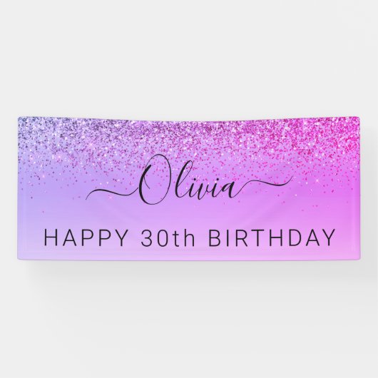 Birthday Paarse Glitter Girly Modern Spandoek (Horizontaal)