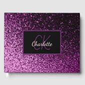 Birthday paarse glitter monogram elegant gastenboek (Voorkant)
