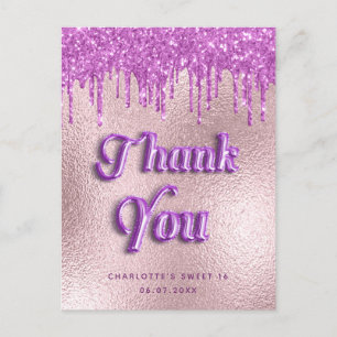 Birthday paarse glitter roos goud roze dan u briefkaart