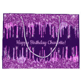 Birthday paarse glitter roze druppels naam glamour groot cadeauzakje (Achterkant)