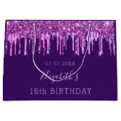 Birthday paarse glitter roze druppelt monogram gla groot cadeauzakje (Voorkant)