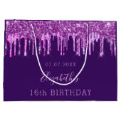 Birthday paarse glitter roze druppelt monogram gla groot cadeauzakje (Achterkant)