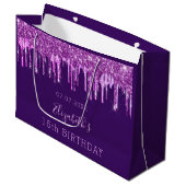 Birthday paarse glitter roze druppelt monogram gla groot cadeauzakje (Voorkant Gekanteld)