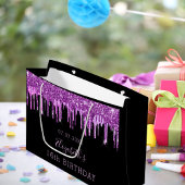 Birthday paarse glitter roze druppelt zwart monogr groot cadeauzakje