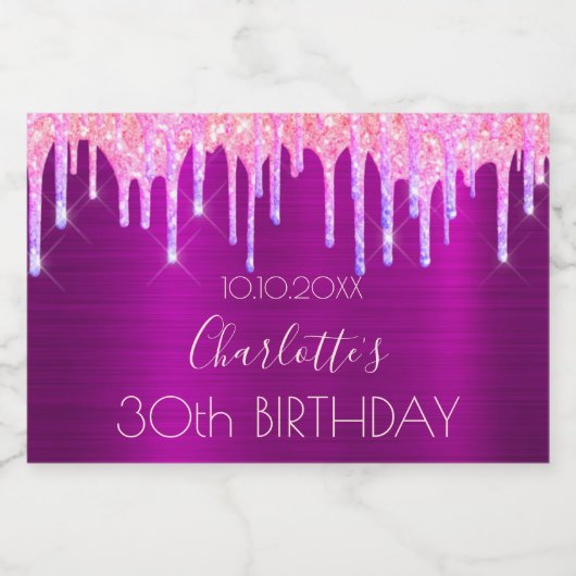 Birthday paarse glitter roze roze roze roze roze r sparkling wijnetiket (Enkel label)