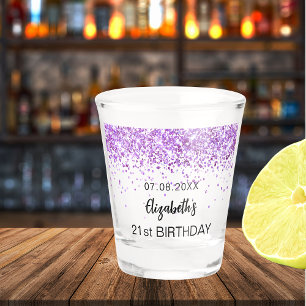 Birthday paarse glitter sparkles name shot glas