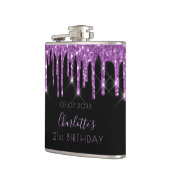 Birthday paarse glitter zwarte monogram vrienden heupfles (Links)