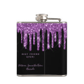 Birthday paarse glitter zwarte monogram vrienden heupfles (Achterkant)