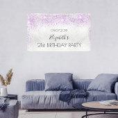 Birthday paarse glitterstofmonogram spandoek