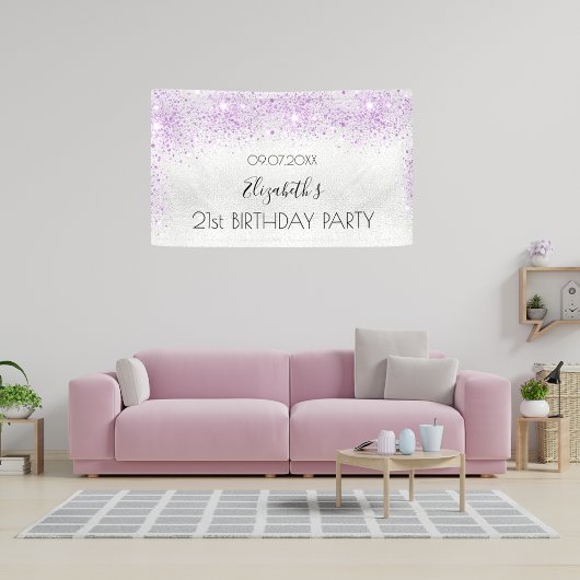 Birthday paarse glitterstofmonogram spandoek