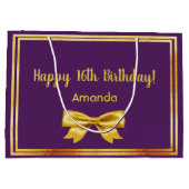 Birthday paarse goudelegante boegnaam groot cadeauzakje (Achterkant)