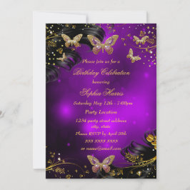 Birthday, paarse goudvlinder kaart