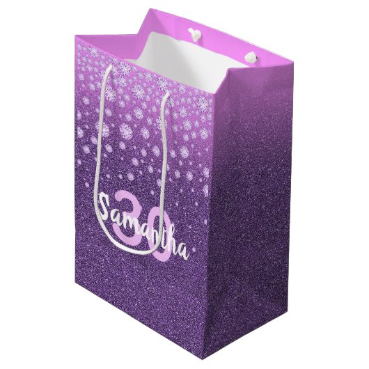 Birthday paarse roze glitter diamant medium cadeauzakje (Voorkant Gekanteld)