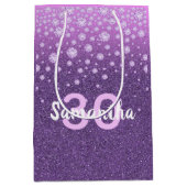 Birthday paarse roze glitter diamant medium cadeauzakje (Voorkant)
