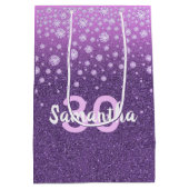 Birthday paarse roze glitter diamant medium cadeauzakje (Achterkant)