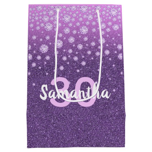 Birthday paarse roze glitter diamant medium cadeauzakje (Achterkant)