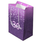 Birthday paarse roze glitter diamant medium cadeauzakje (Achterkant Gekanteld)