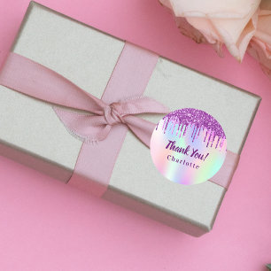 Birthday paarse roze glitter drip favoriet ronde sticker
