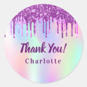 Birthday paarse roze glitter drip favoriet ronde sticker (Voorkant)