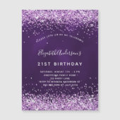 Birthday paarse roze glitter luxe magnetische uitnodiging (Voorkant)