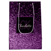Birthday paarse roze glitter monogram luxe medium cadeauzakje (Achterkant)