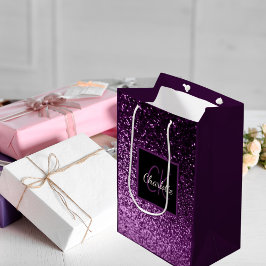 Birthday paarse roze glitter monogram luxe medium cadeauzakje