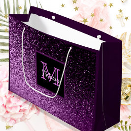 Birthday paarse roze glitterglazuur monogramma groot cadeauzakje