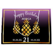 Birthday paarse roze zwarte anananasappelnaam groot cadeauzakje (Voorkant)