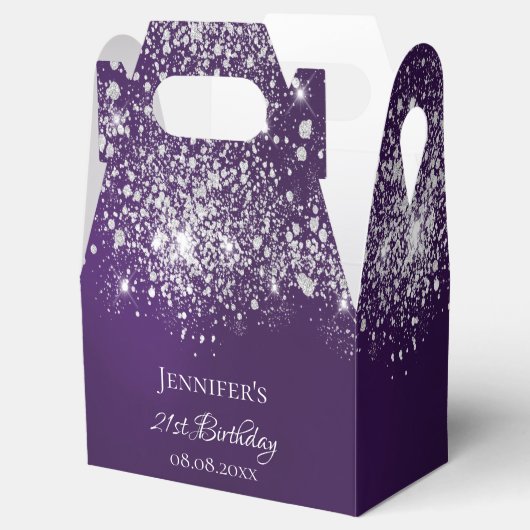 Birthday paarse zilverglitter naam bedankt bedankdoosjes (Geopend)