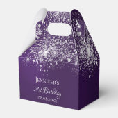 Birthday paarse zilverglitter naam bedankt bedankdoosjes (Voorkant Zijde)