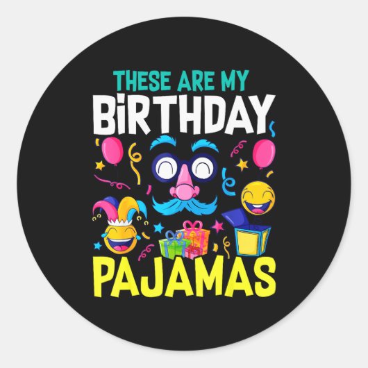 Birthday Pajama Cute Top Pj Girls Sleep  Ronde Sticker (Voorkant)