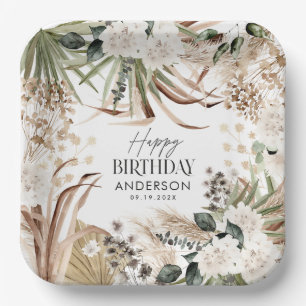 Birthday pampas eucalyptus modern boho papieren bordje