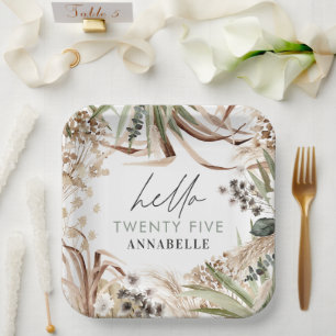 Birthday pampas eucalyptus modern boho party paper papieren bordje