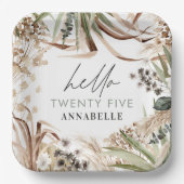 Birthday pampas eucalyptus modern boho party paper papieren bordje (Voorkant)