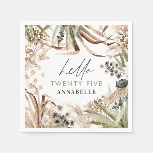 Birthday pampas eucalyptus modern boho party paper servet (Voorkant)