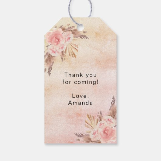 Birthday pampas gras blush roos bedankt cadeaulabel (Achterkant)