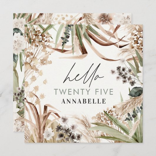 Birthday pampas gras eucalyptus moderne sonde groe kaart (Voorkant / Achterkant)