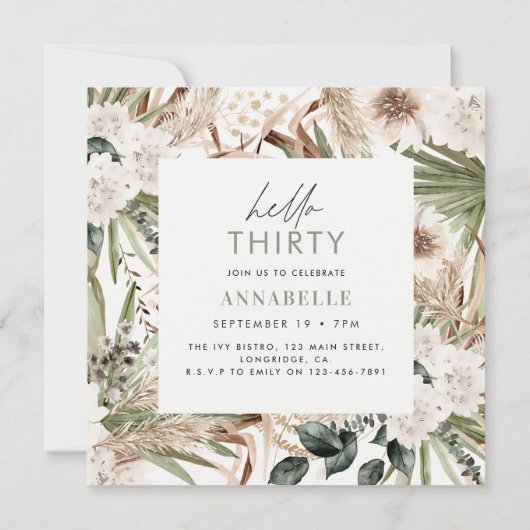 Birthday pampas gras eucalyptus moderne sonde groe kaart (Achterkant)