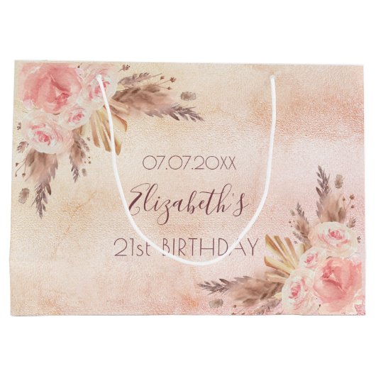 Birthday pampas gras goudroze roos floraal groot cadeauzakje (Achterkant)