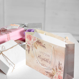 Birthday pampas gras goudroze roos floraal groot cadeauzakje