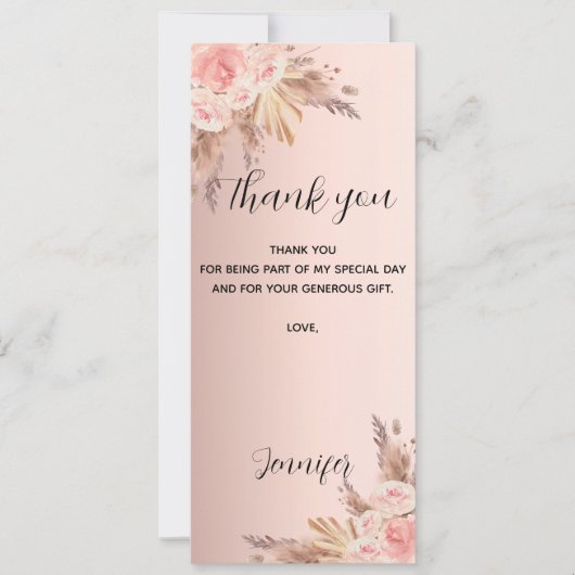 Birthday pampas gras roos dank u kaart (Voorkant)