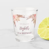 Birthday pampas graszode zwarte roze bloemen naam shot glas (Voorkant)
