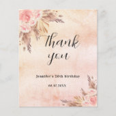 Birthday pampas roos budget dank u kaart (Voorkant)